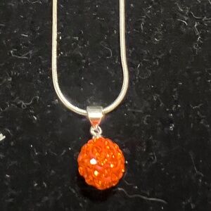 Lot of 2 Sterling Silver 925 Crystal Ball Pendant Necklaces - Orange/white